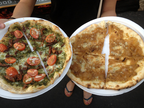 I shared  two pizzas with my daughter 1) Pizza Vera: caramelized onions, fresh thyme with Maytag blue cheese and Enzo olive oil; 2) Mattie’s pistachio pesto pizza with fresh mozzarella, San Marizano tomatoes, and bacon.